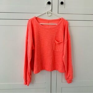 Aerie Neon Pink Long Sleeve Pocket Shirt Size Medium